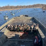 Hunted ducks in a row on a boat